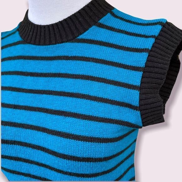 Vintage 3 piece sweater skirt set teal black stripe small - Picture 5 of 6